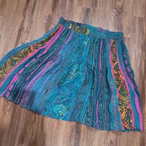 90s Carol Little Teal and Pink A-Line Women's Skirt